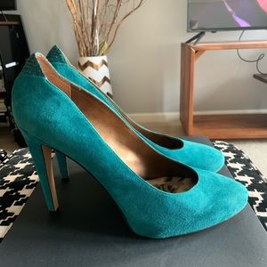 Teal Suede Platform Heels 4 1/2 inch